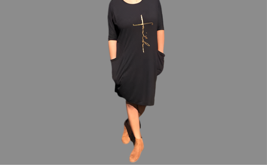 Faith Oversize-black dress gold foil print Saltnlight Crafts Faith Oversize-black dress gold foil print Saltnlight Crafts